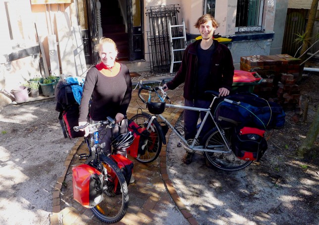 Us with loaded touring bikes